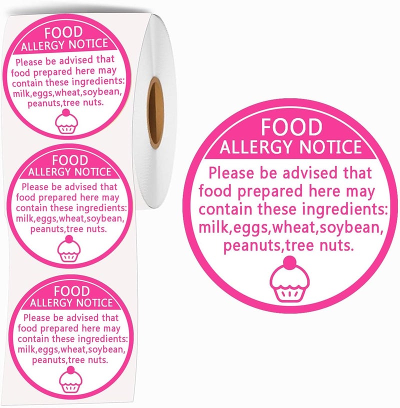 Limarqabel 500pcs Allergy Sticker for Cake 2 Inch Pink Allergen Labels Food Safety Stickers for Bakery, Party,Restaurants - Image 1